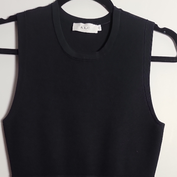 A.L.C. Black Sleeveless Crewneck Fit And Flare Dress In Black and White Size Med - Picture 7 of 16